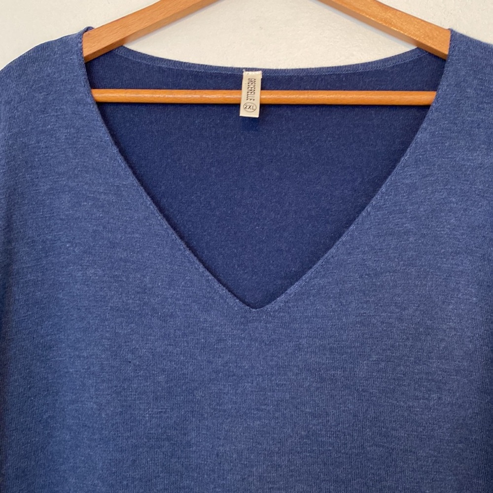 Grecerelle Blue Heather Knit Long Sleeved V-Neck Sweater 2XL - Picture 2 of 10